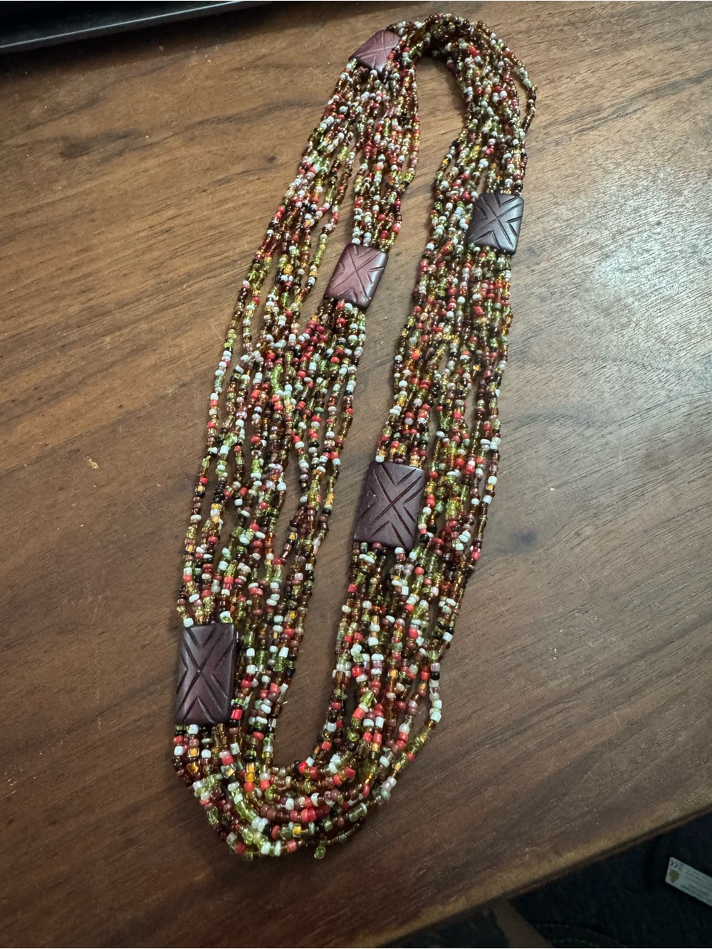 Boho/Tribal Style 7 Strand Multicolor Beaded Necklace w/Wood Spacers